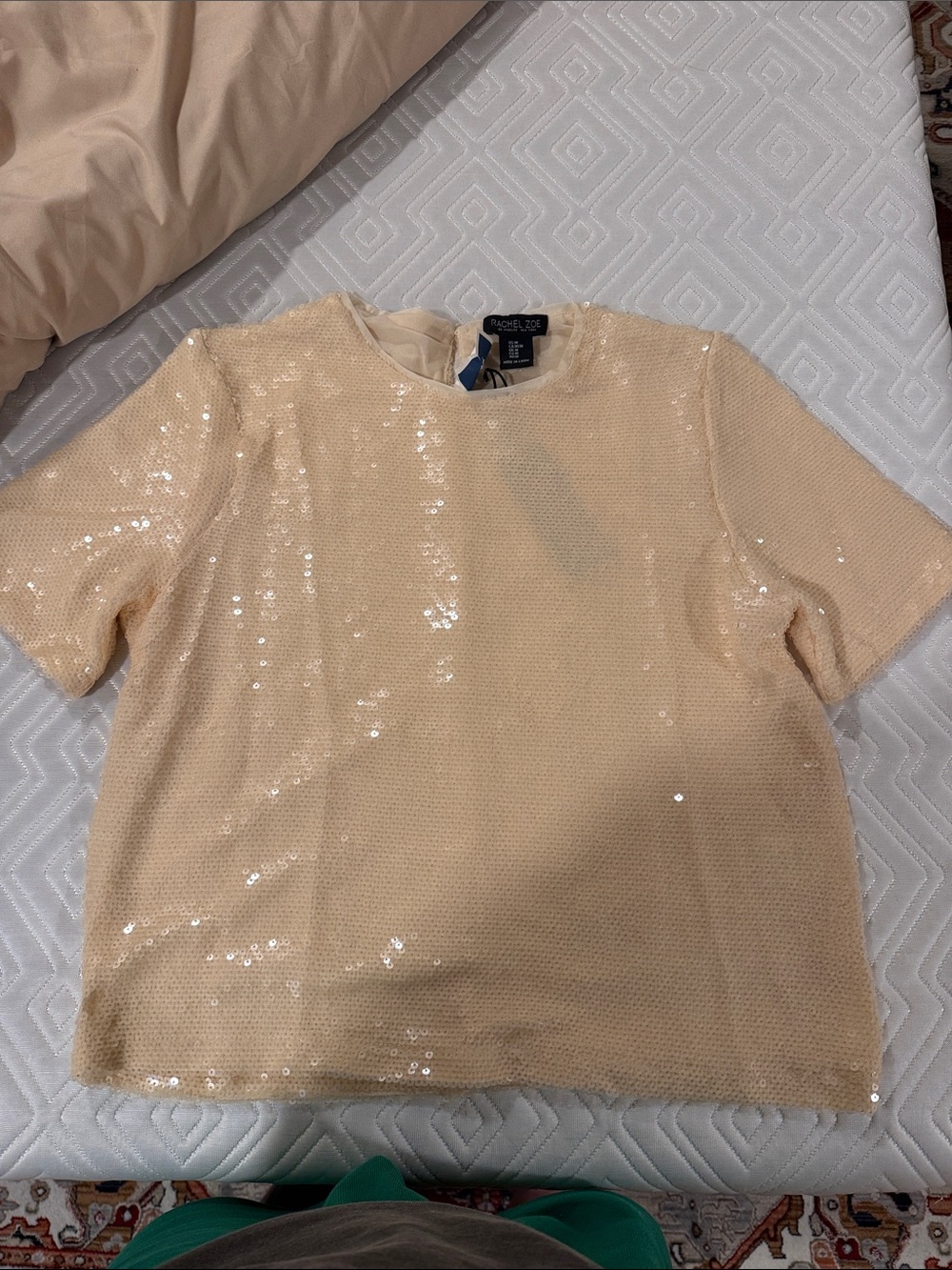 Rachel Zoe Sequin Short Sleeve Top in Beige Champagne